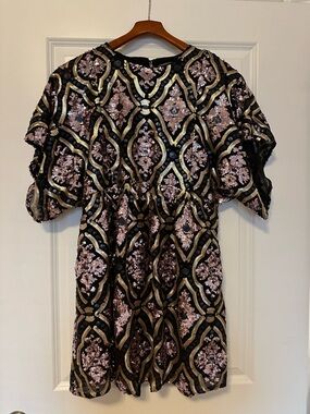Anthropologie Black Sequin Floral Dress